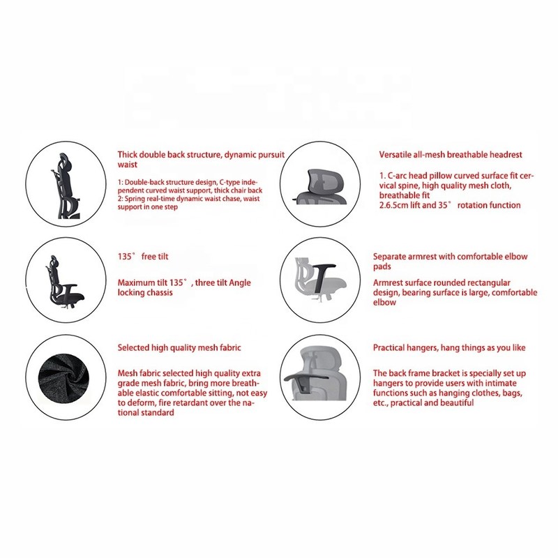 Mail Packing Adjustable High Back Executive Luxury Mesh Office Chair with Lumbar Support