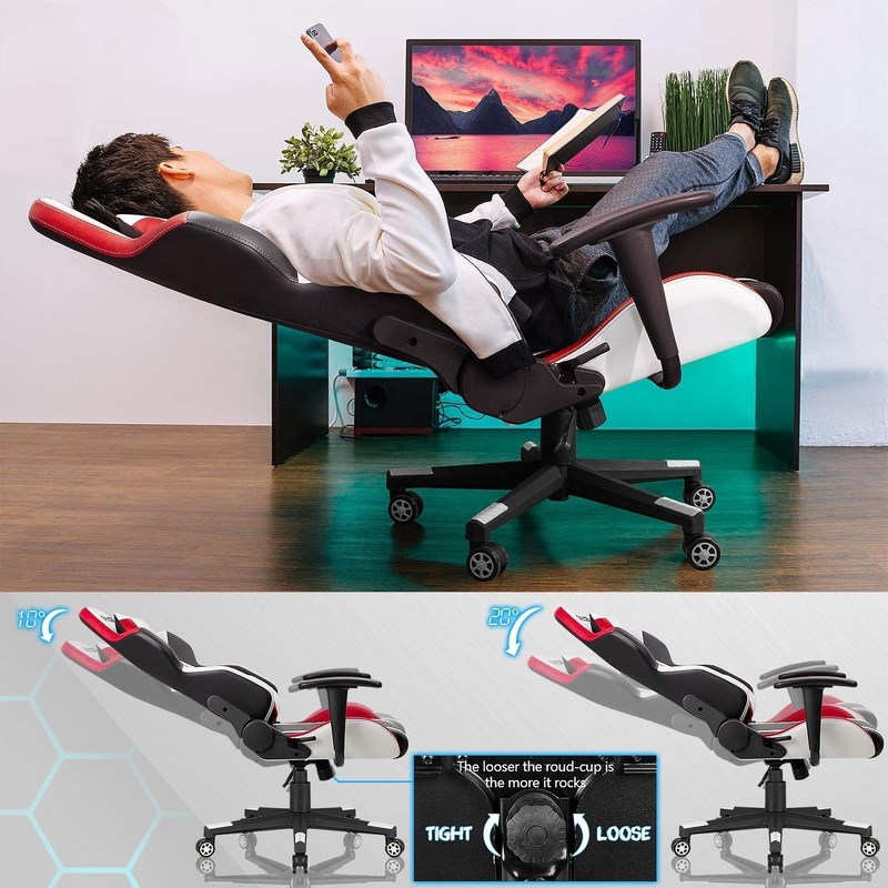 White PU Leather Racing Gaming Chair for Comfortable Gaming in Office/Home/Apartment