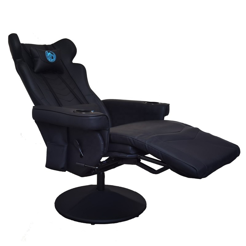গেমিং রুম সব কালো বিলাসবহুল গেমিং চেয়ার সঙ্গে কাপ হোল্ডার এবং ব্লুটুথ স্পিকার