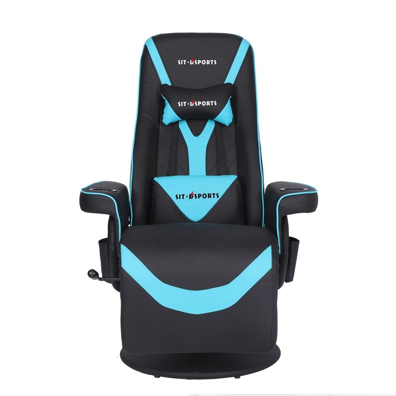 কাপ হোল্ডার, এলইডি আলো এবং ফুটরেস্ট সহ বিলাসবহুল কালো/নীল রেসিং স্টাইলের গেমিং সোফা