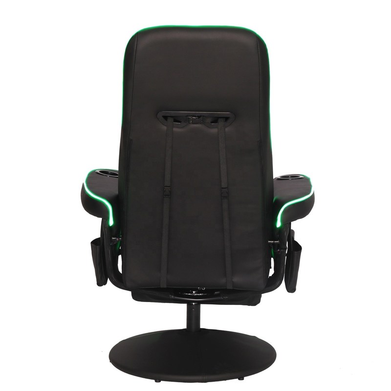 কাপ হোল্ডার, এলইডি আলো এবং ফুটরেস্ট সহ বিলাসবহুল কালো/নীল রেসিং স্টাইলের গেমিং সোফা