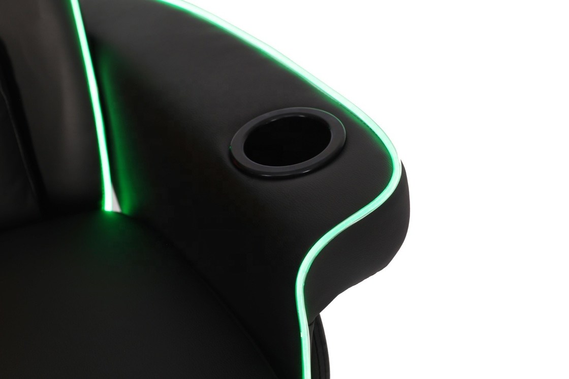 কাপ হোল্ডার, এলইডি আলো এবং ফুটরেস্ট সহ বিলাসবহুল কালো/নীল রেসিং স্টাইলের গেমিং সোফা